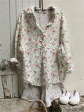 Cottage Floral Oversize Button Up High Low Tunic artswardrobe