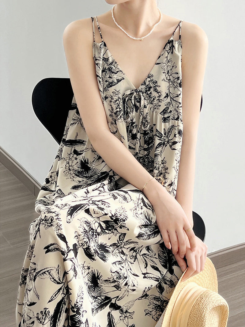 Summer Artsy Ink-print Vest Dress