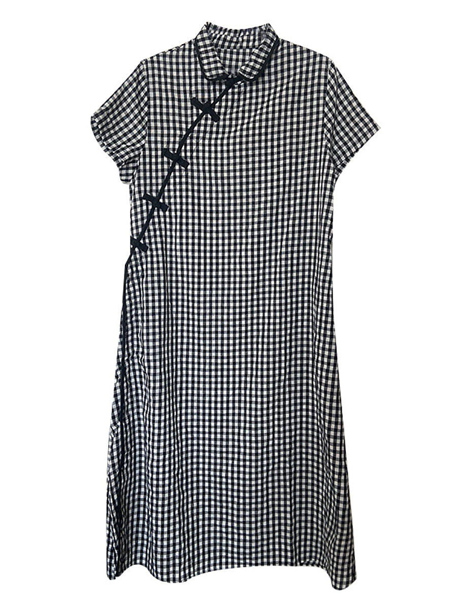 Summer Plaid Frog Loose Dress
