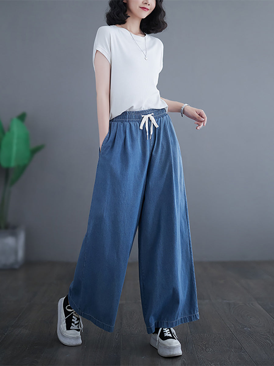 Summer Thin Drawstring Wide-leg Denim Pants