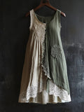Vintage Lace Patchwork Comfy Linen Tank Dress artswardrobe