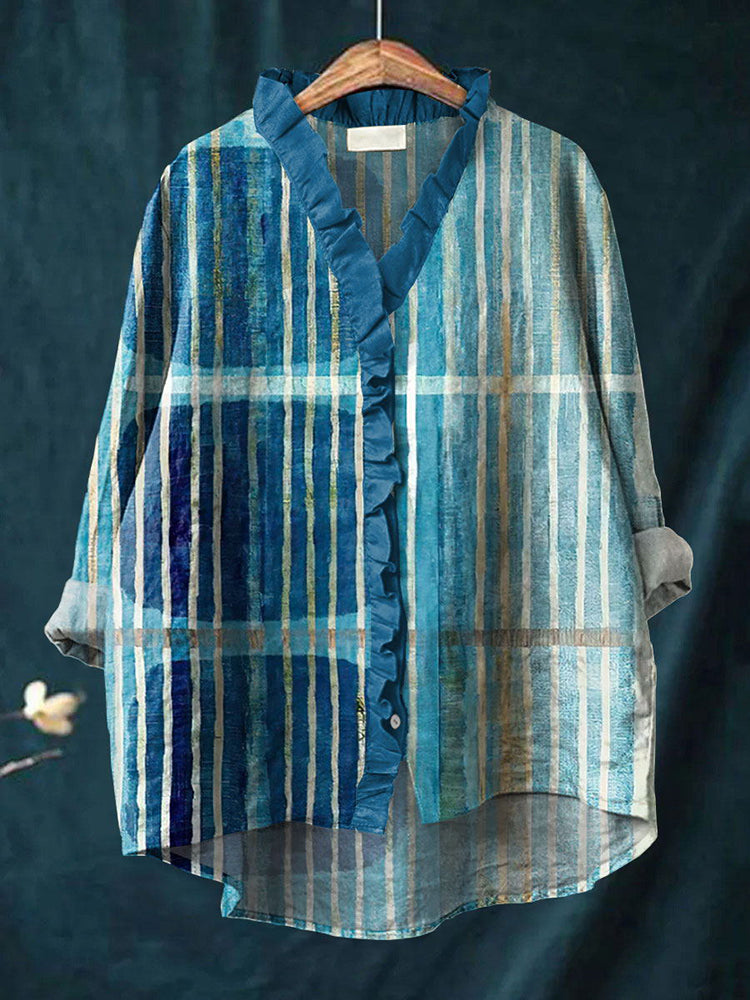 Gradient Color Striped Pattern Linen Blend Shirt artswardrobe