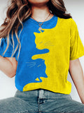 Ukrainian Yellow Blue Cat Print Women's Vintage T-shirt elevenforest