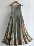 Women's Vintage Ethnic Floral Art Pattern Print Sleeveless Cotton Pock