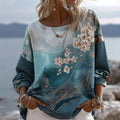Vintage Gradient Marble Texture Apricot Blossoms Pattern Art Linen Shirts artswardrobe