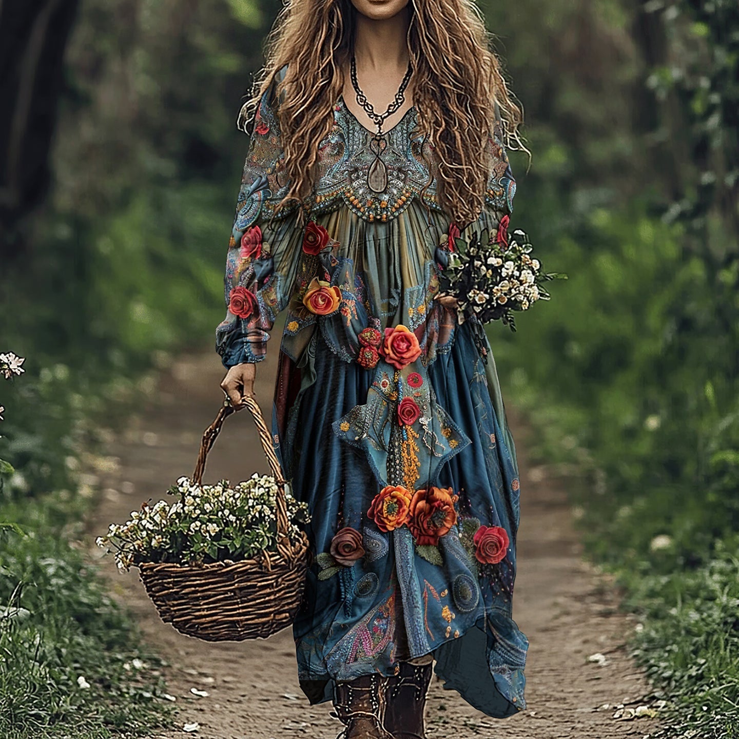 Vintage Floral Print Midi Dress artswardrobe