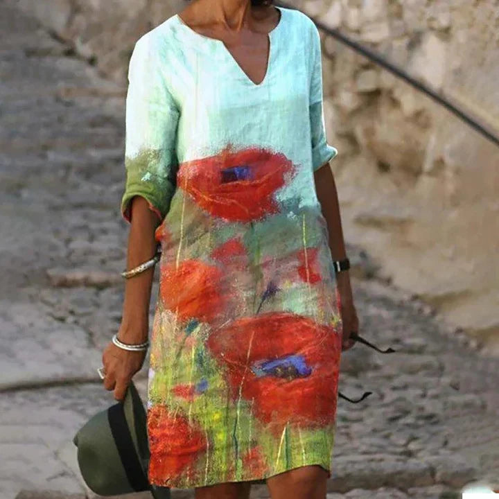 KS | Printed midi dress with V-neckline
