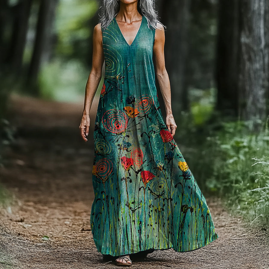 Women's Floral Art Print Cotton Dress artswardrobe