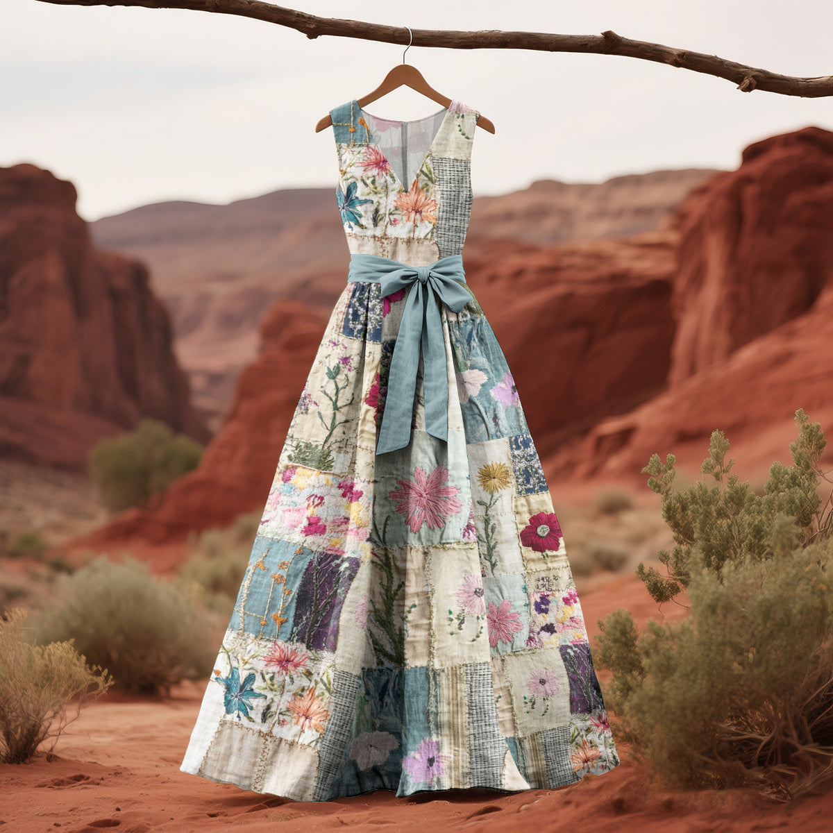 Vintage Floral Patchwork Pattern Art Tank Dress artswardrobe