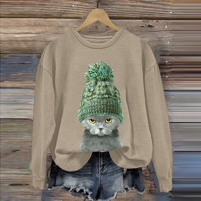 Women's Cat Print Sweatshirt elevenforest