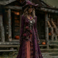 Comstylish Women's Halloween Rose Skeleton Witch Role Play Round Neck Maxi Dress