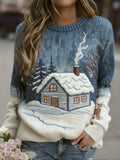 Women's Retro Christmas  Pattern Casual Crew Neck Sweatshirt