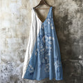 Vintage Cherry Blossoms Contrasting Colors Art Linen Blend Tank Dress artswardrobe