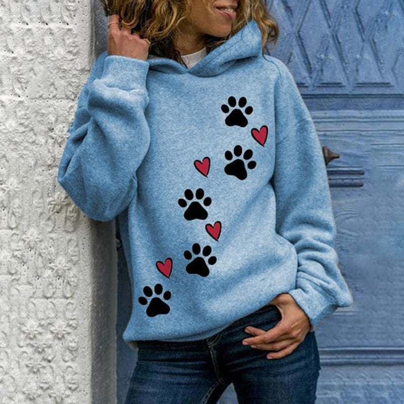 Comstylish Love Dog Paw Print Casual Long Sleeve Hooded Sweatshirt
