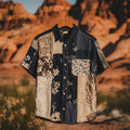 Men's Applique Patchwork Art Casual Short Sleeve Shirts artswardrobe