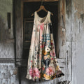 Vintage Floral Print Linen Blend Tank Dress artswardrobe