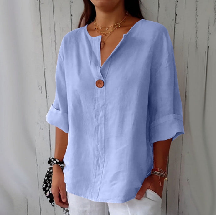 Comstylish Solid Color Linen Blend Loose Blouse