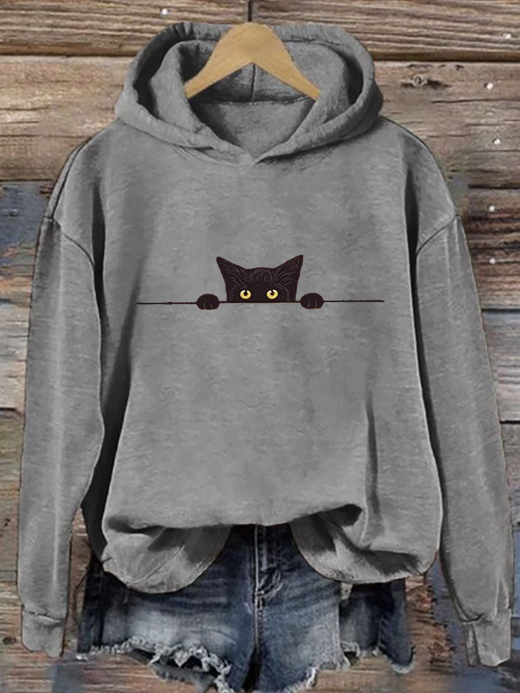 Comstylish Women's Casual Funny Black Cat Print Hoodie