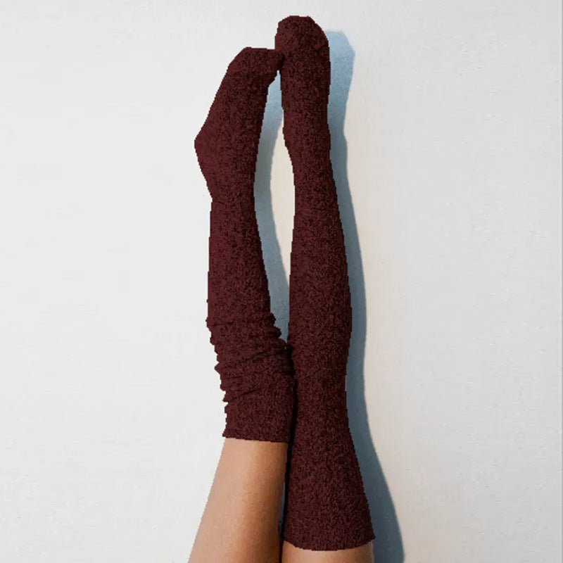 Solid Color Long Tube Knitted Over The Knee Socks elevenforest