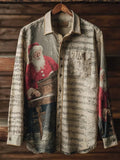 Vintage Men's Colorblock Plaid Retro Musical Christmas Print Pocket Long Sleeve Shirt artswardrobe