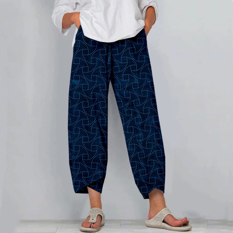 Comstylish Vintage Japanese Traditional Sashiko Art Linen Pants