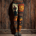Comstylish Halloween Wizard Hat Cat & Pumpkin Lady Knit Leggings