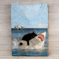 Women's Funny Black Cat Print Casual Short Sleeve T-Shirt elevenforest