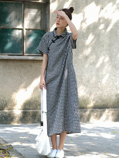 Summer Plaid Frog Loose Dress