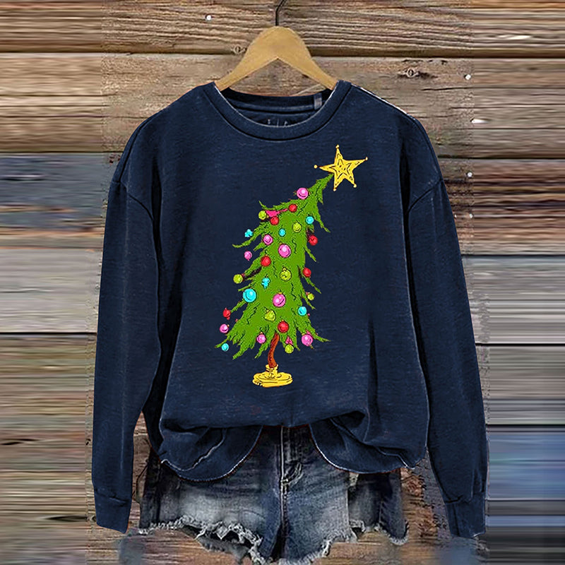 Comstylish Christmas Tree Print Crew Neck Sweatshirt
