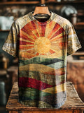 Patchwork Retro Sun Abstract Vintage Art Print Casual T-shirt For Men