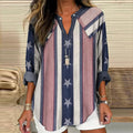 Women's Independence Day Flag Stripe Casual Linen Shirt artswardrobe