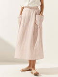 Women'S Linen Check Elastic Waist Skirt