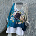 Comstylish Women's Flower And Bird Embroidery Art V-neck Linen Blend Shirt