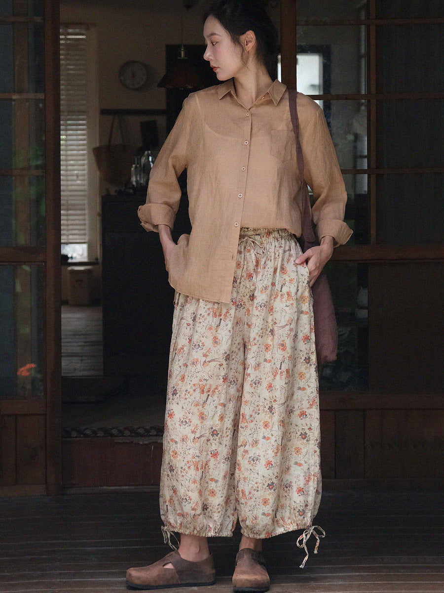 Summer Artsy Lacework Drawstring Linen Bloomers