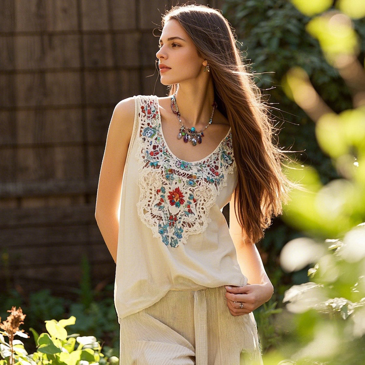 Vintage Bohemian Floral Linen Vest artswardrobe