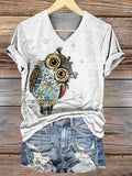 Women's Art Painting Hippie Print V-Neck T-Shirt
