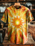 Retro Sun Visual impact Vintage Art Print Casual T-shirt For Men And W