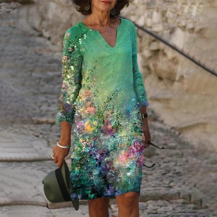 KS | Printed midi dress with V-neckline
