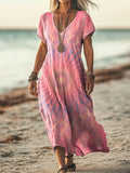 Women's Kaleidoscope Tie Dye Print Pocket Cotton Dress
