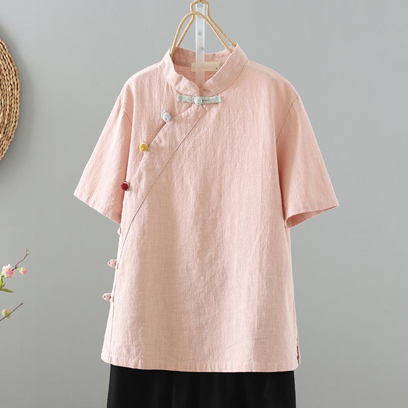 Comstylish Women's Diagonal Breasted Button Up Short Sleeved Shirt