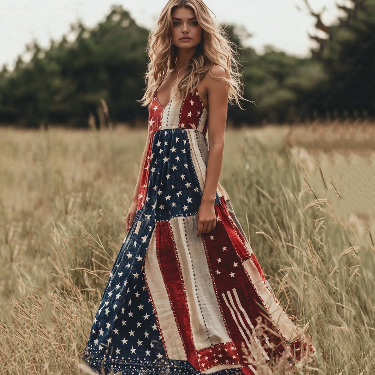 Women's Independence Day Art Line Tank Midi Dress artswardrobe