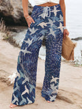 Comstylish Japanese Flying Bird Pattern Women's Linen Trousers