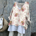 Comstylish Bee Element Vintage Floral Women's Linen Shirt