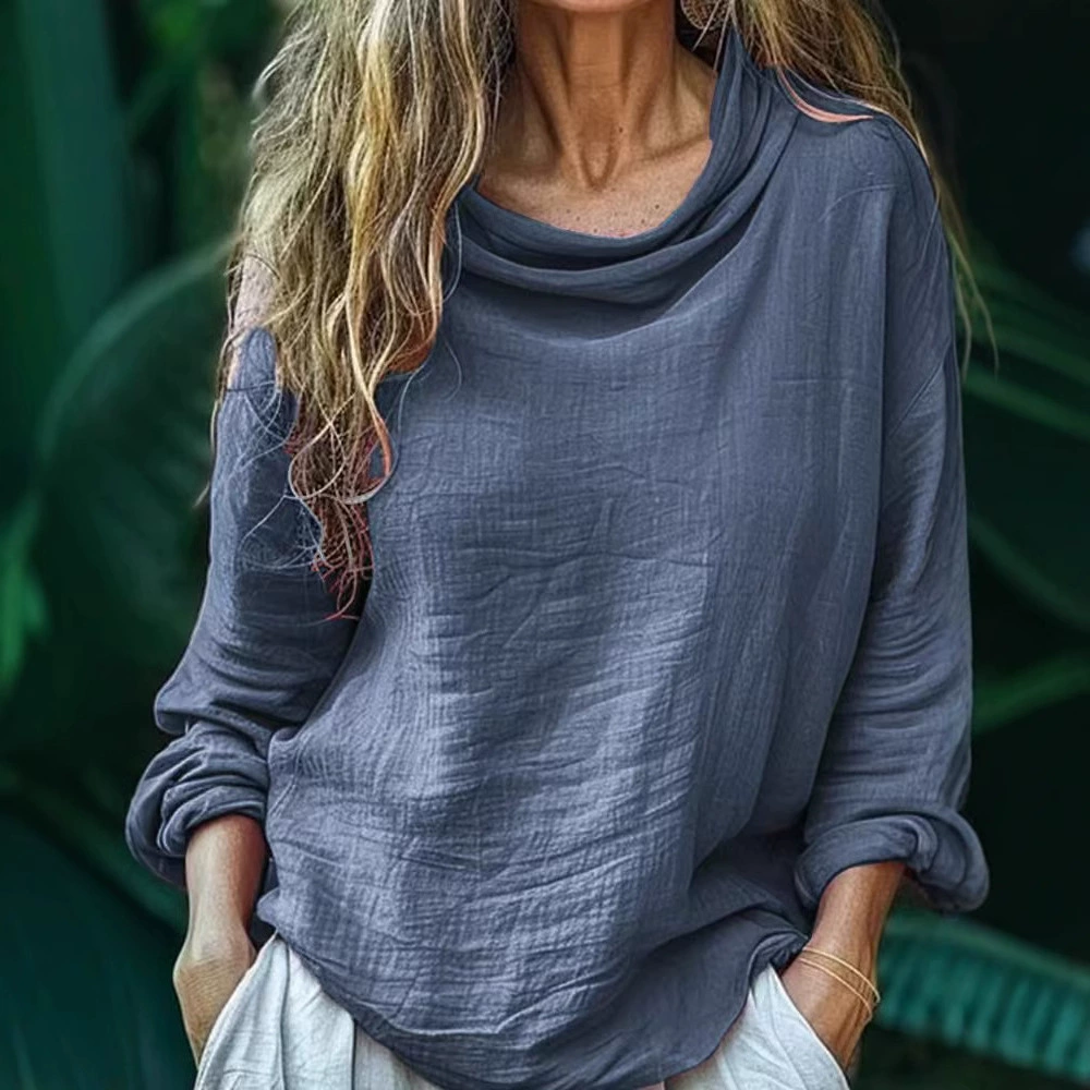 Vintage Bohemian Style Linen Long Sleeve Shirt artswardrobe