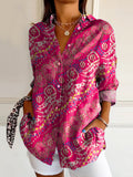 Women's Art Floral Hippie Print Long Sleeve Shirt