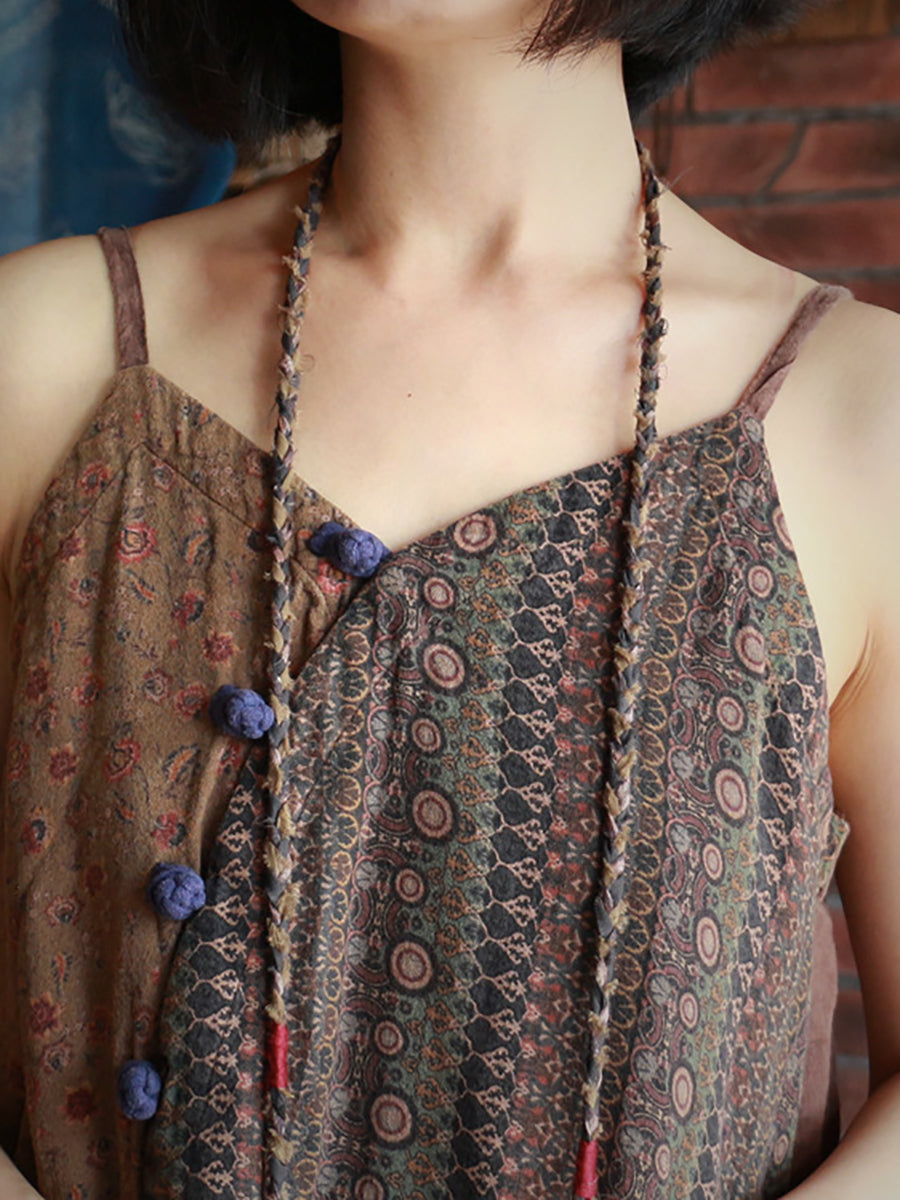 Retro Spliced Frog V-neck Slip Dress