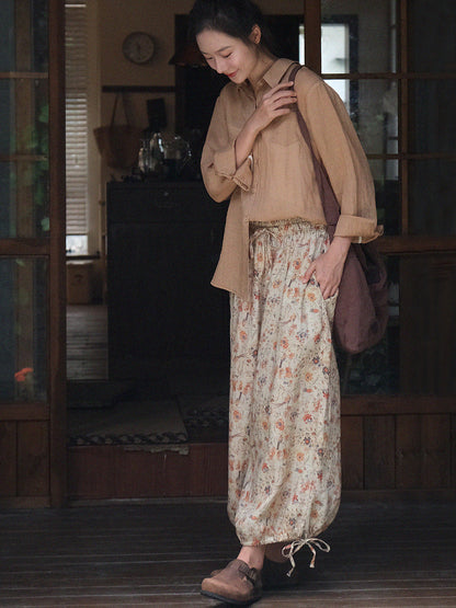Summer Artsy Lacework Drawstring Linen Bloomers