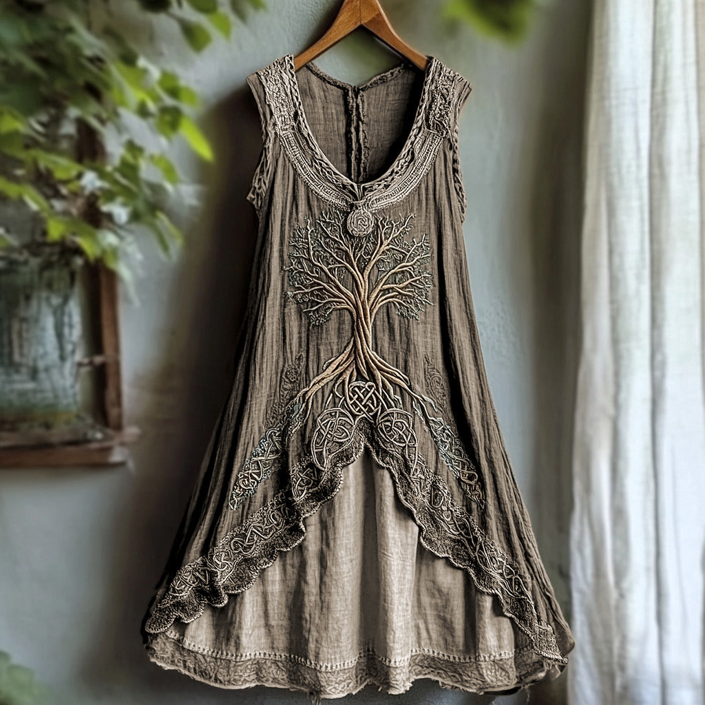 Tribal Viking Life Of Tree Celtic Knot Lace Art Linen Tank Dress artswardrobe