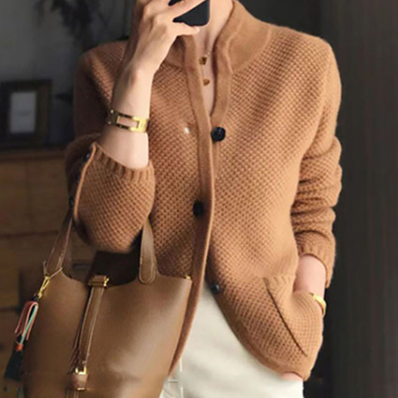 Vintage Stand Collar Loose Buttoned Knitted Cardigan elevenforest