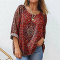 Women's Retro Ethnic Totem Art Printed Casual Cotton And Linen Shirt artswardrobe